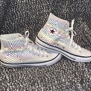 Rainbow metallic women’s high top converse